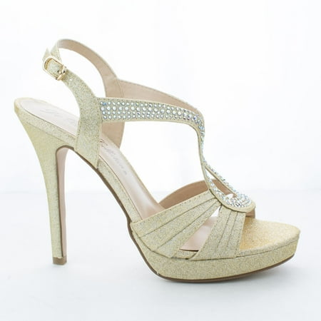 Stiletto Heel Slingback Pumps - Kimi16 by Blossom, Rhinestone Studded Cut Out Sling Back Platform Stiletto Dress Pumps