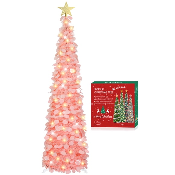 Árbol de Navidad HMASYO desplegable 1,5 m oropel rosa