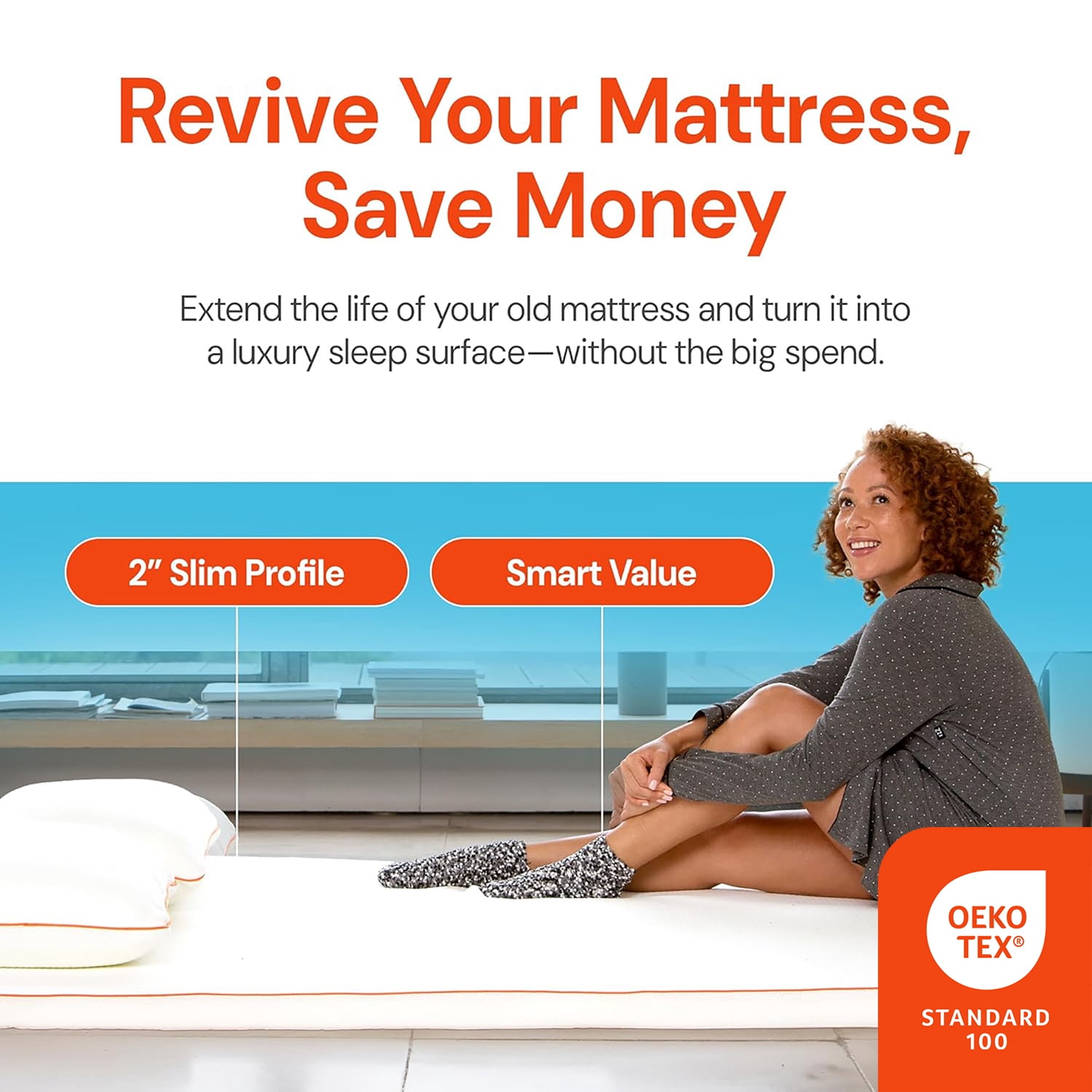 Dormeo The Essentials Dorm Mattress Topper for College, 2” Bed Topper, Lightweight with Non-Slip Base, Perfect for College Student Bedding