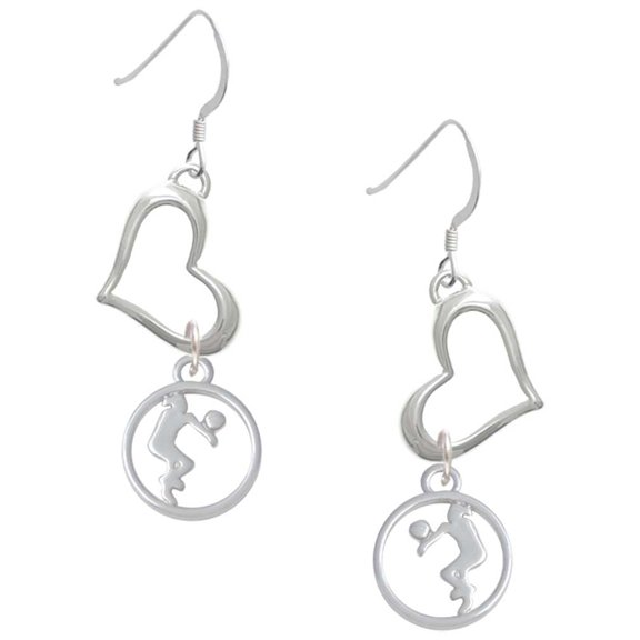 Delight Jewelry Volleyball Player Silhouette in 1/2'' Disc Open Heart French Earrings