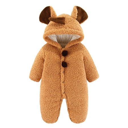 

FREE RETURN/REPLACEMENT GUARANTEE Juebong Autumn Winter Infant Toddler Baby Long Sleeve Animal Ear Hooded Romper Zipper Jumpsuit Coffee 6-9 Months