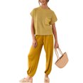 thumbnail image 3 of Lucakuins - Conjunto de pantalones para mujer, camiseta de manga corta con cuello redondo y pantalones largos, atuendo de verano Lucakuins  moda, 3 of 9