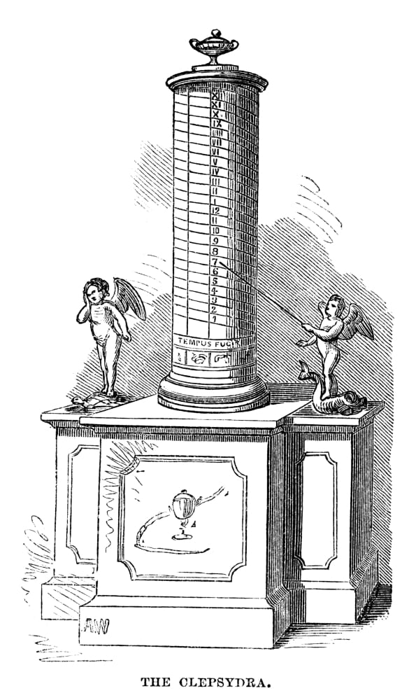 Clock Clepsydra Nan Antique Water Clock Engraving American 1869 Poster