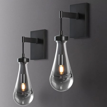 

Wall Sconces Lighting Bathroom Light Fixture Matt Black Wall Lamp for Bedroom Indoor Vanity Lights Fixtures Wall Light with Clear Glass Raindrop for Living Room Hallway