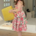 thumbnail image 4 of PINQI Birthday Dress for Baby Girls Tea Party Dress Summer Three Tiered Hemline Long Dress Kids Floral Girls Beach Sundress for 1 To 6 Years, 4 of 9