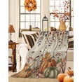 thumbnail image 2 of Thanksgiving Flannel Blanket for Bed,Travel and Camping, Pumpkin Leaves Watercolor Vintage Linen Texture Super Soft Cozy Blanket for All Seasons 30"x40", 2 of 6