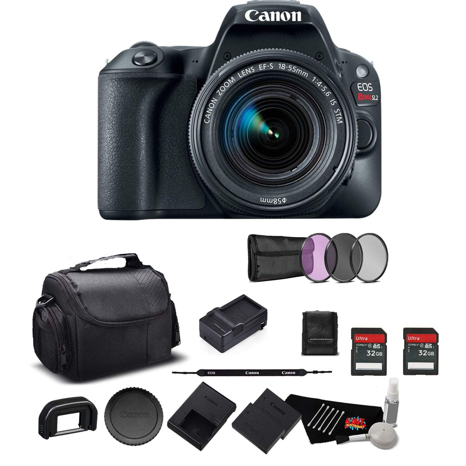 Canon EOS Rebel SL2 Digital SLR Camera +1855mm Lens 2249C002 Bundle