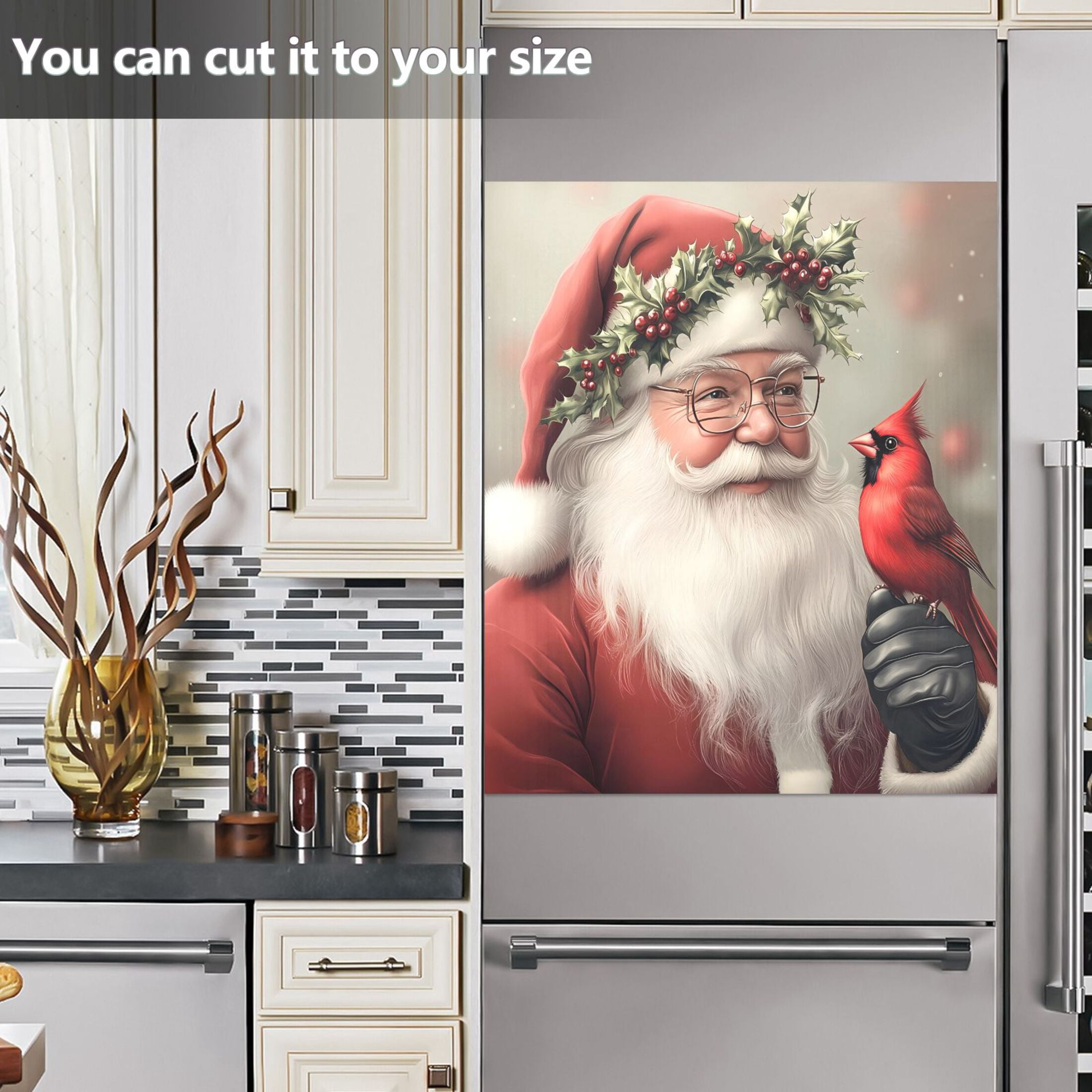 Ryvnso Vintage Santa Claus with Cardinal Dishwasher Magnetic Refrigerator Magnet Cover Kitchen Home Decorative 23"x26"