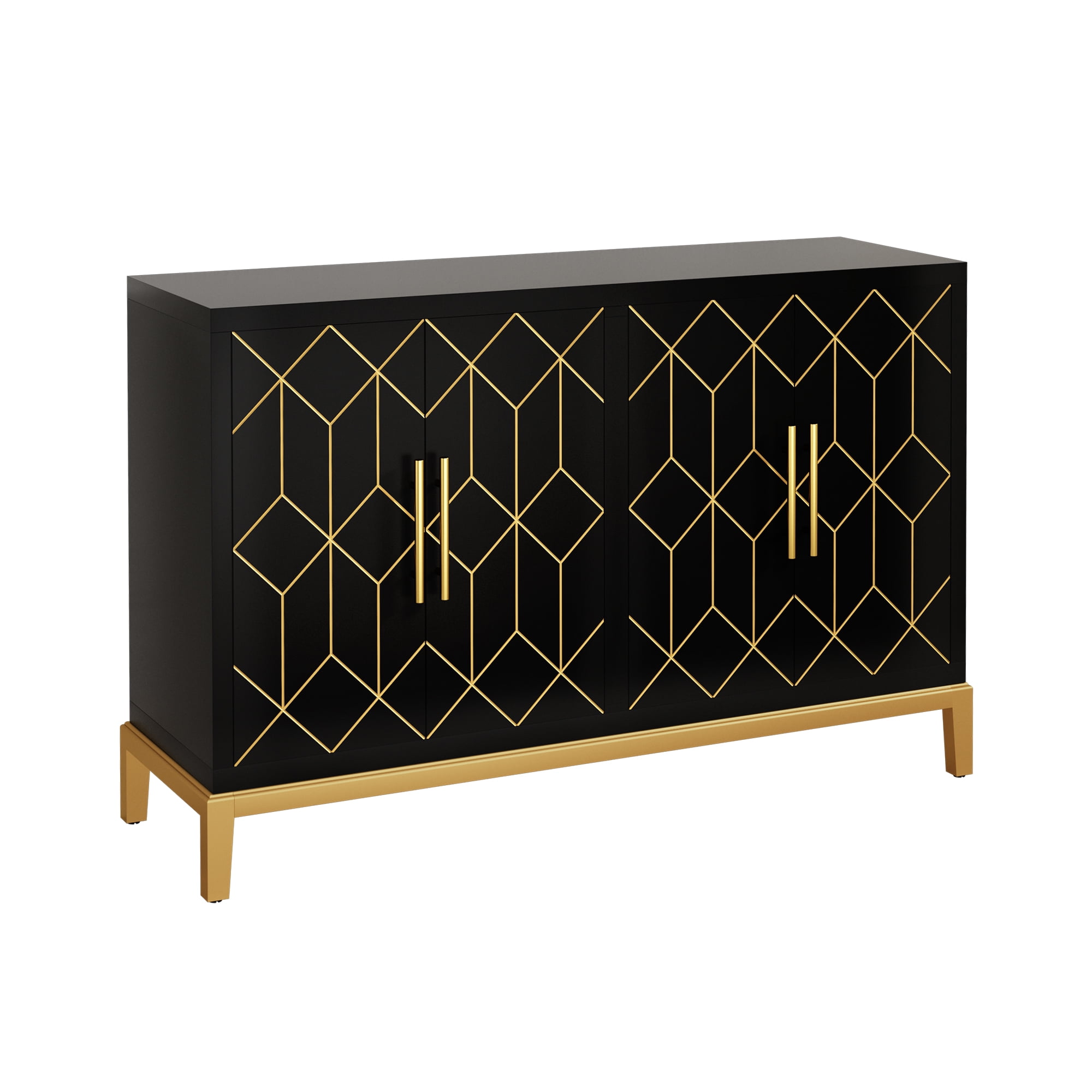 HLR Black Accent Cabinet with Gold Trim Storage Cabinet with 4