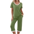 thumbnail image 1 of Qucoqpe - Conjuntos de pijama cómodos para mujer, con blusa de manga corta con cuello en V y pantalones anchos con estampado floral, estilo capri holgado, 1 of 5