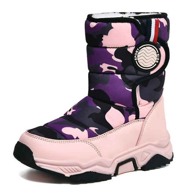 Kids Snow Boots Boys Girls Warm Fur Lined Non-Slip Waterproof Outdoor Winter Boots Cold Weather Shoes