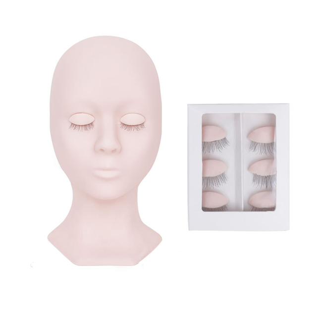 Cabeza de maniquí de pestañas, cabeza de maniquí de párpados reemplazada, para práctica de extensión de pestañas, con 4 pares de párpados reemplazados, cabeza de práctica de goma de tacto suave para maquillaje, rosa Rojo Verde
