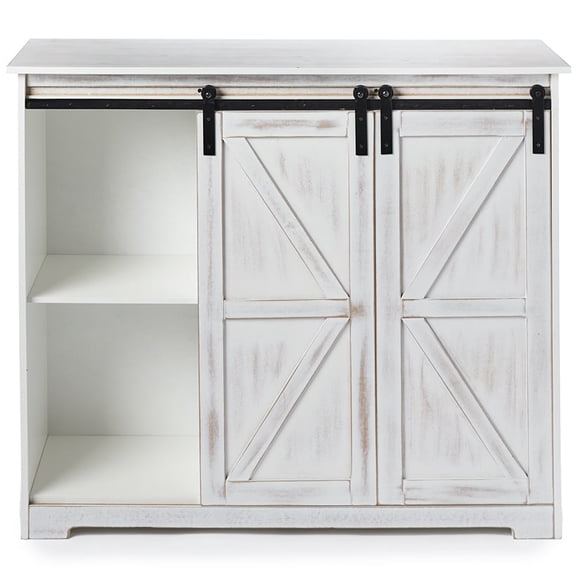 Barn Door-Style Buffet Cabinets - Antique White