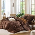 thumbnail image 3 of Ensemble de Housse de Couette en Coton Lavé Effet Lin Respirant Durable Doux Confortable (Lin Brun Gris Grand Lit), 3 of 9