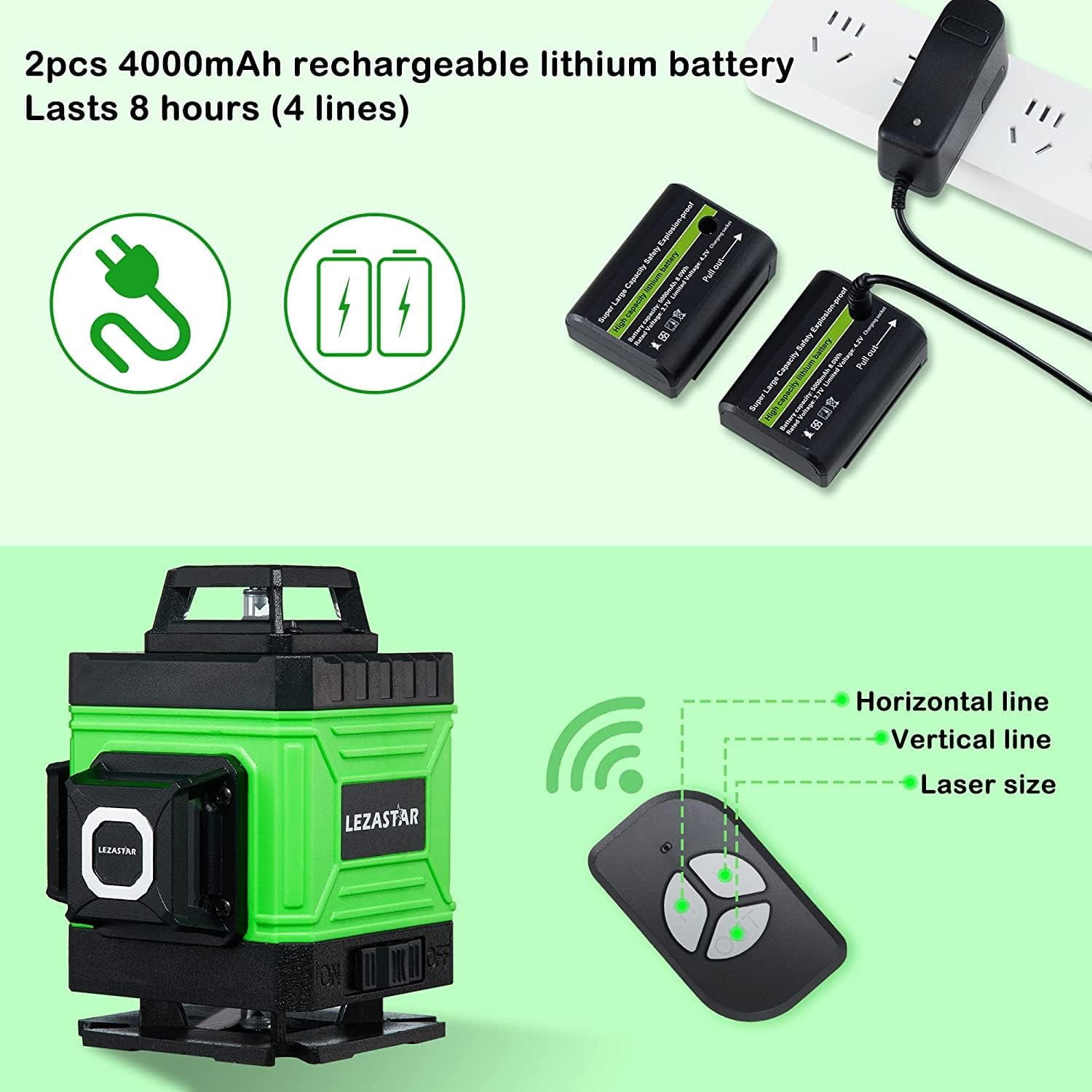 16 Line Laser Level,Laser Level 360 Self Leveling with Remote,Lazer Level with Controller 2 Rechargeable Battery Magnetic Rotating Stand Hard Case for Picture Hanging/Construction/Tiling Floor