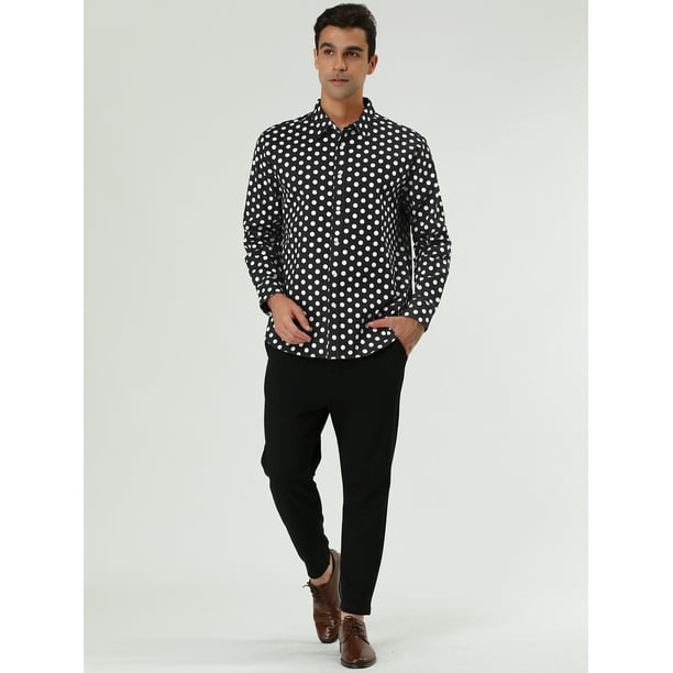 Camisas de hombre con lunares, manlarga, corte ajustado, estampado