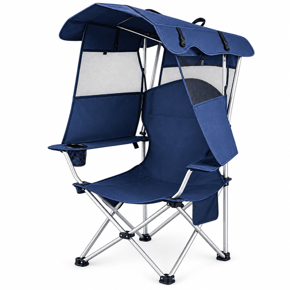 Portable Folding Camping Chair with Sun Canopy, Outdoor Foldable Chair for Camping, Beach, Picnic, Fishing & Sports
