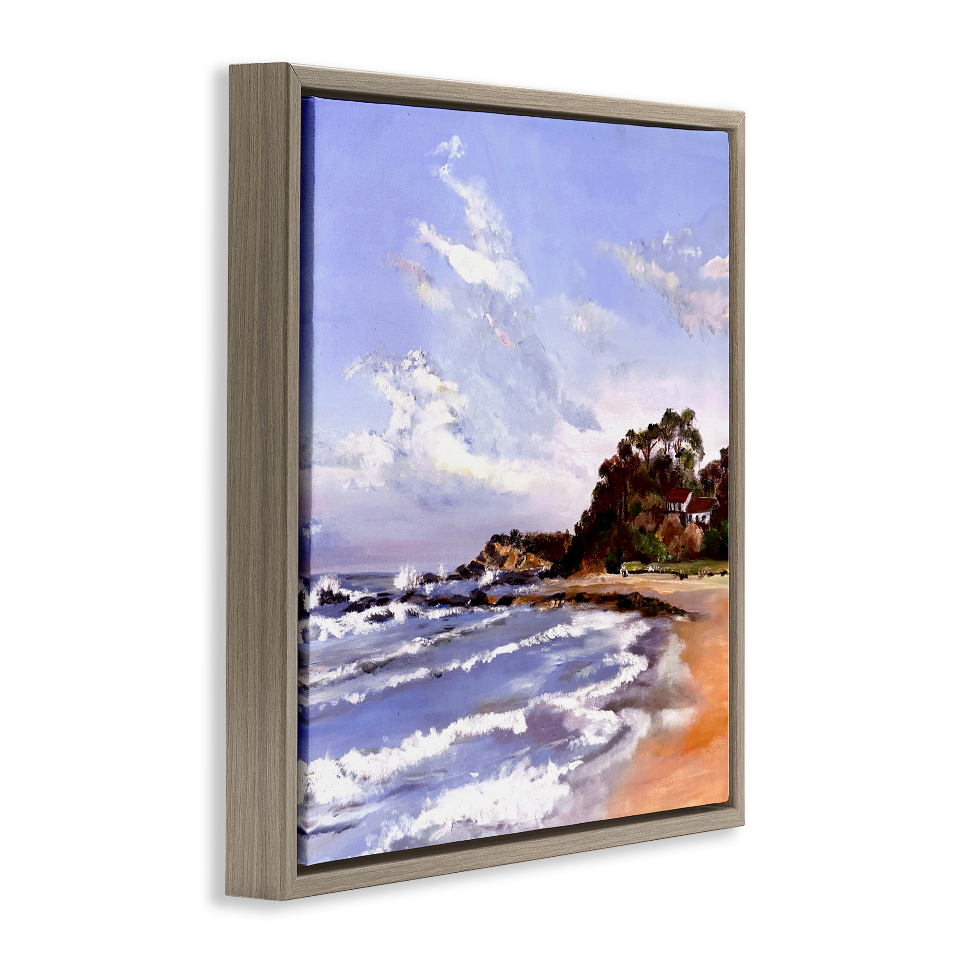 Malua Bay Seascape Brown Framed Floater Canvas Wall Art, design by Patricia Reynolds