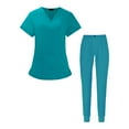 thumbnail image 3 of Uniforme Set Pantalones Cómodo Lavable a máquina Estiramiento Unisex Manga Corta Multibolsillo Traje para Centro de Belleza Mujer y Hombre Azul M Macarena Blusa y pantalones médicos, 3 of 8