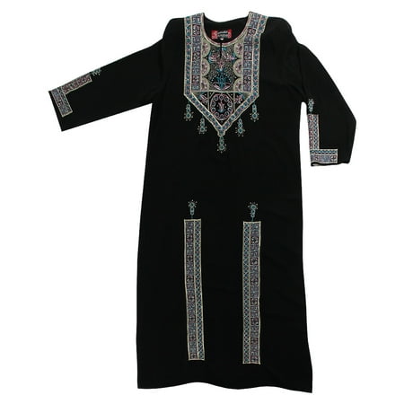 Hijaz Women's Egyptian Style Dress with Embroidered Patterns Black Abaya
