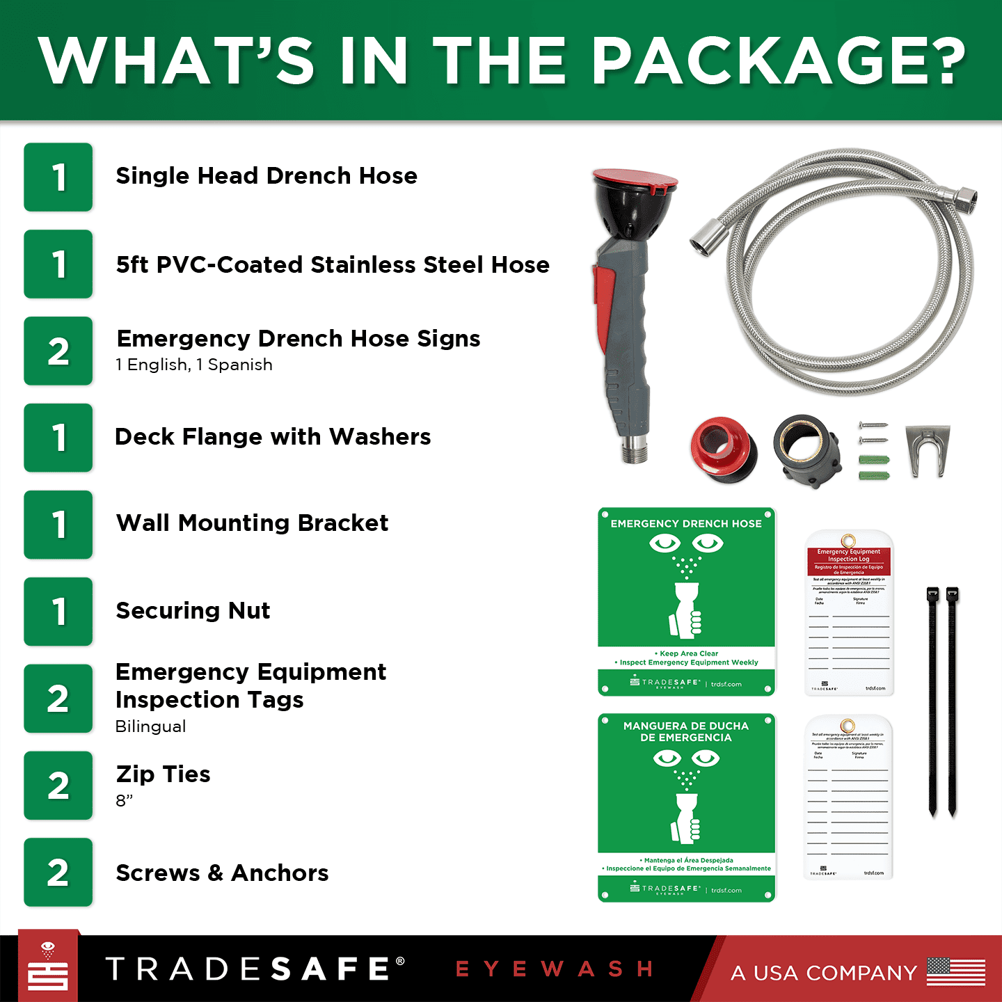 TRADESAFE Drench Hose Eye Wash Station, Emergency Eye Wash Station OSHA Approved, Single Spray Head