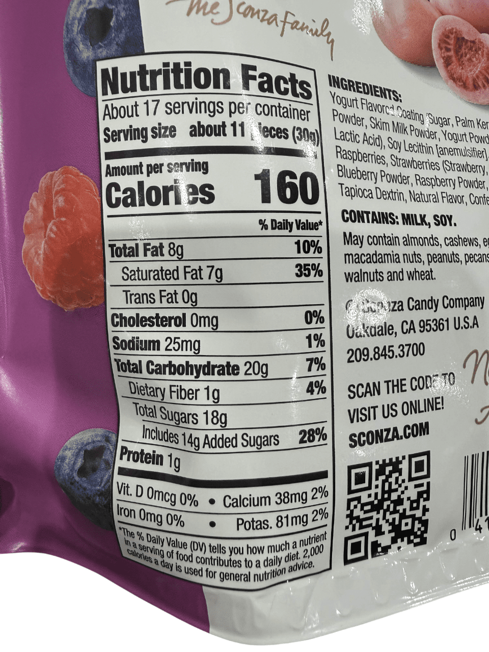 Sconza Triple Berry Freeze-Dried Berries Covered in Yogurt Flavored Crème, Strawberry Blueberry Raspberry Candy Snack, Resealable Bag, 18 Oz