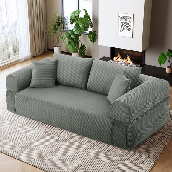 Folding Sofa Bed,Convertible Memory Foam Couch with 2 Pillows，2-in-1 Futon Sofa Sleeper Chair Mattress for Living Room Bedroom,No Assembly Required,Light Gray