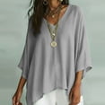 thumbnail image 2 of hoksml Women's V Neck Batwing 3/4 Sleeve Tunic Top, Irregular Hem Loose Fit Casual Blouse for Daily Vacation Beach Wear, 2 of 7