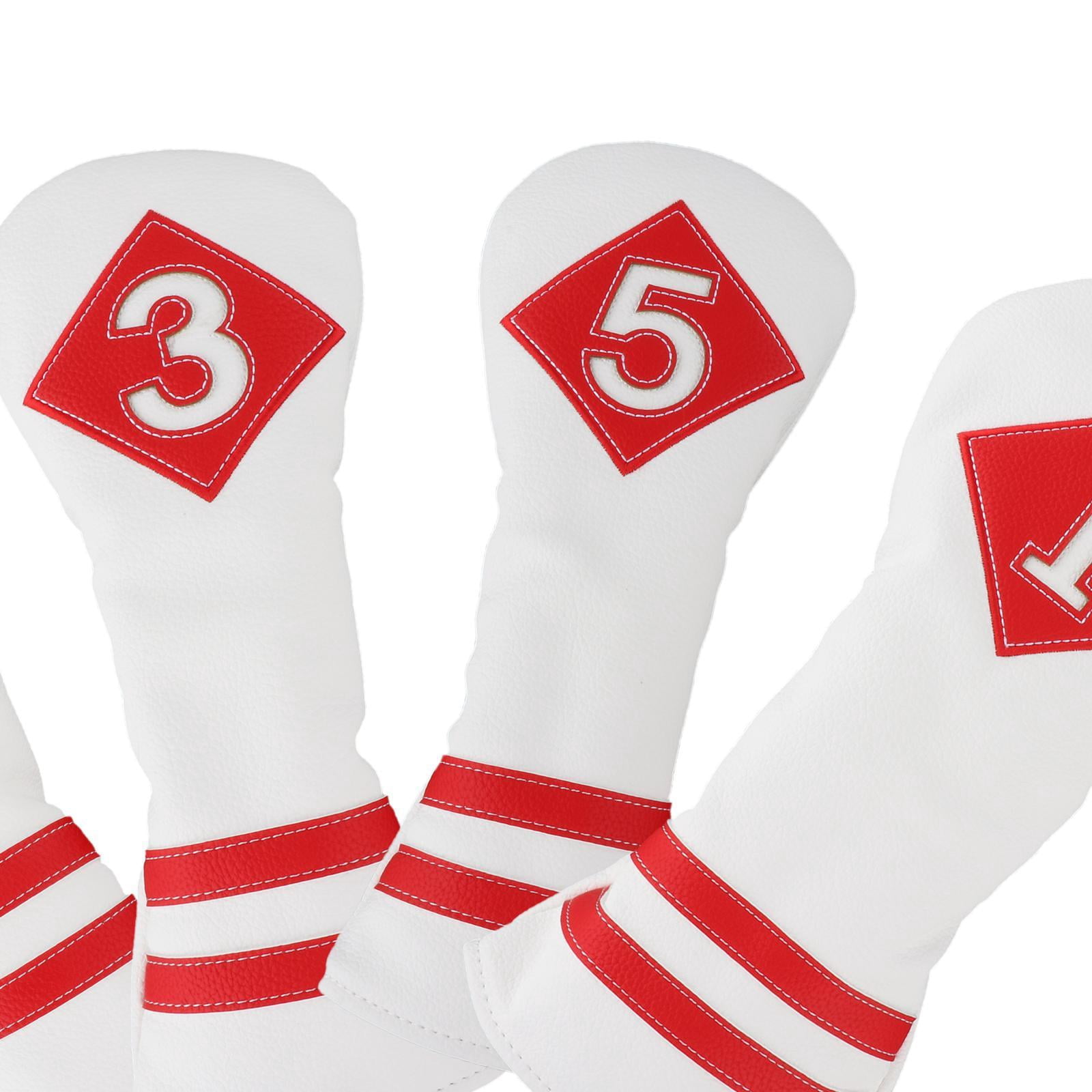 funtasica 4x Universal Golf wood top Cover Golf Club Headcover Driver Woods Protective UT Sleeves PU Leather Long Neck Embroidery for Hybrid , Number White Red Number