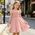 thumbnail image 4 of QSAWXQZ Girls' Smocked Tiered Dress Scoop Neck Flutter Cap Sleeves Solid Reffle Hem Midi Sundress Casual Outfit 2 Years, 4 of 9