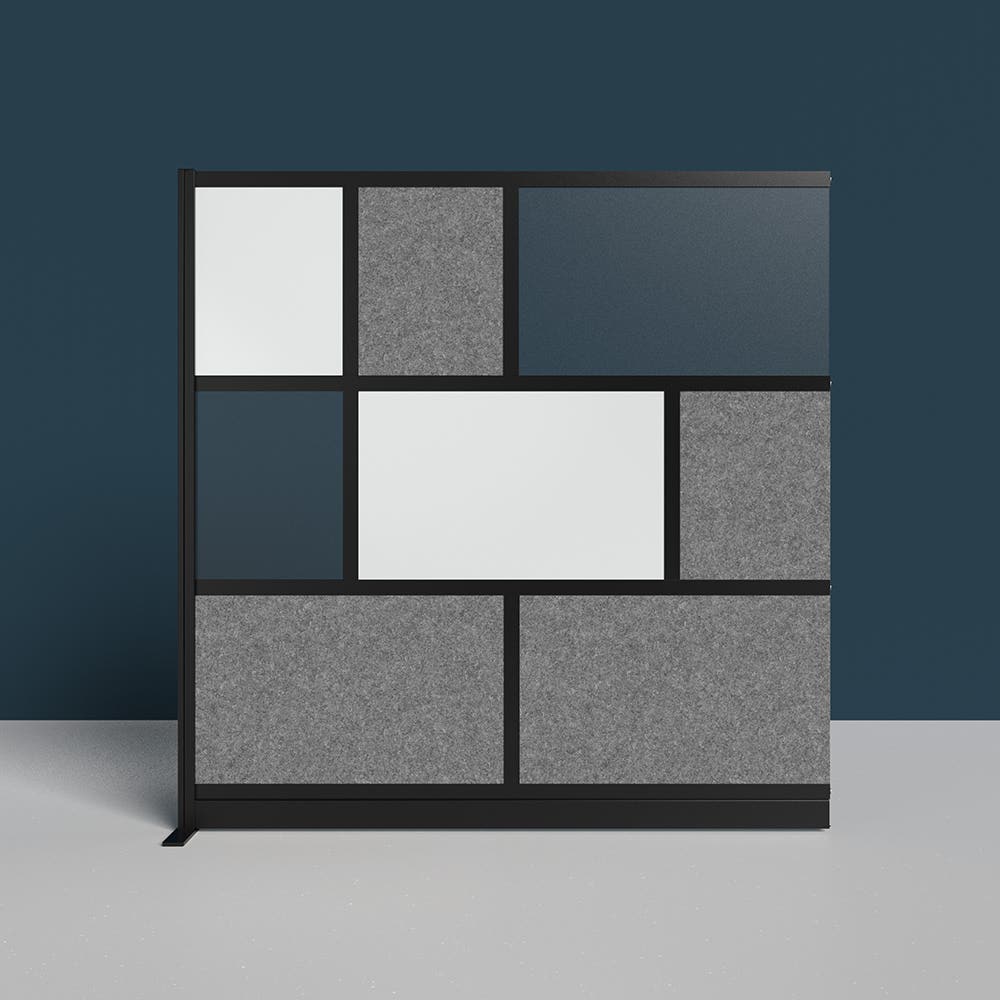 Luxor Workflow Modular Wall Room Divider System - Black Frame - 70" x 70" Add-On Wall with Whiteboard, Freestanding