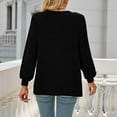 thumbnail image 3 of Women Solid Pullover Shirts Long Puff Sleeve Round Neck Casual Loose T-Shirt Pleated Tops Black,L, 3 of 6