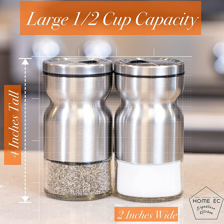CHEFVANTAGE Salt and Pepper Shakers Set with Adjustable Pour Holes -  Stainless Steel