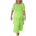 thumbnail image 2 of mfyjkho Vestidos midi para mujer, Vestido plisado de manga corta con cuello redondo, elegante e informal, de color liso para mujer Vestidos de otoño m, 2 of 7