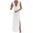 thumbnail image 2 of TIHLMK Robes pour Femmes Été Mode pour Femmes Décontractée Angleterre Ample Sans Manches Uni Col en V Robe Longueur au Sol, 2 of 6