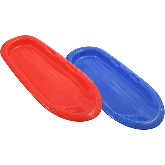 Superio Toboggan Snow Sleds for Kids and Adults, 2 Pack- 36" Plastic Sled with handles (Blue-Red)