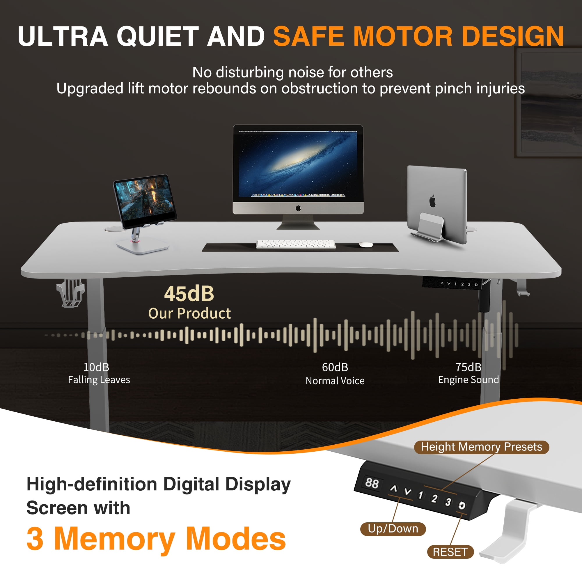 LSAMA Standing Desk, Whole Piece Desktop, with Electric Standing Desk For Adults and Teen, 48 x 24 inches, White