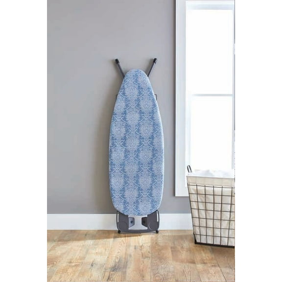 Better Homes & Gardens Ironing Board Cover - 18x54, Cotton, Recycled Polyester, Felt Padded, Reversible, Scorch Resistant, Multicolor Blue/Gray Pattern to Solid Blue