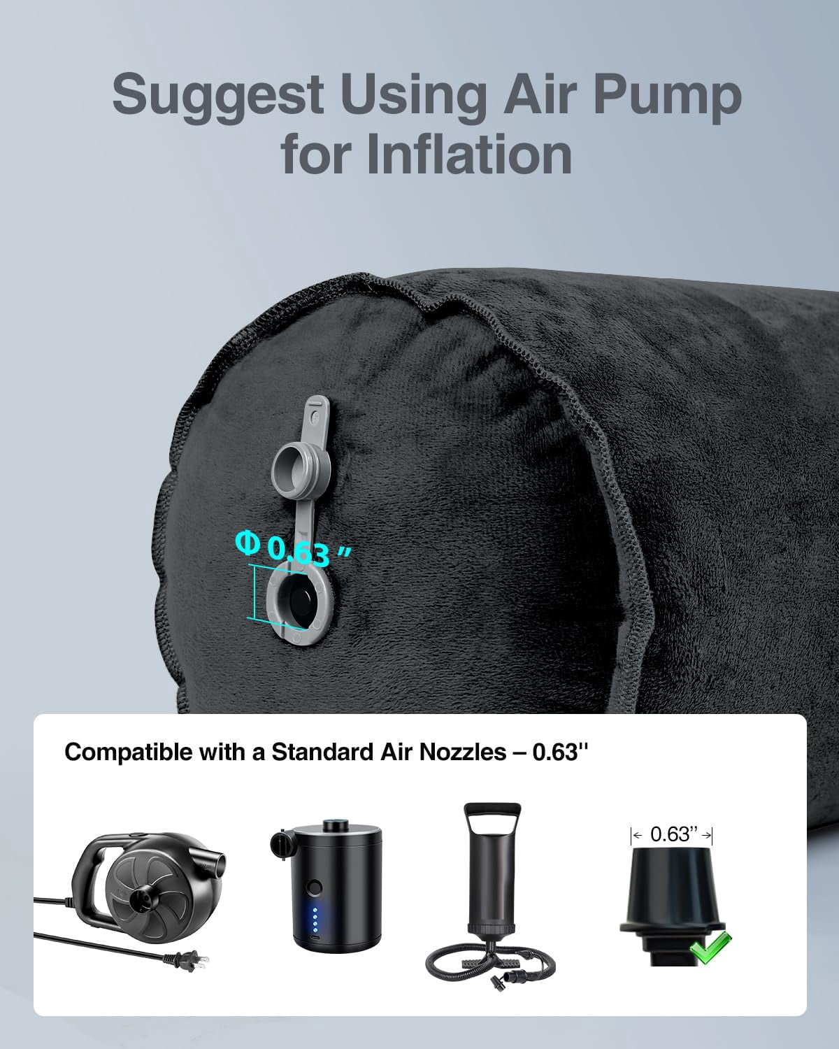 Inflatable Body Pillow For Adults  Travel Pillows Side Sleeper 47inch Long Round Bolster Bed Cylinder Hugging Sleeping Etc.