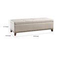 thumbnail image 5 of Benjara Nancy Storage Ottoman Bench, 51 Inch Beige Fabric, Brass Nailhead Trim, 5 of 5