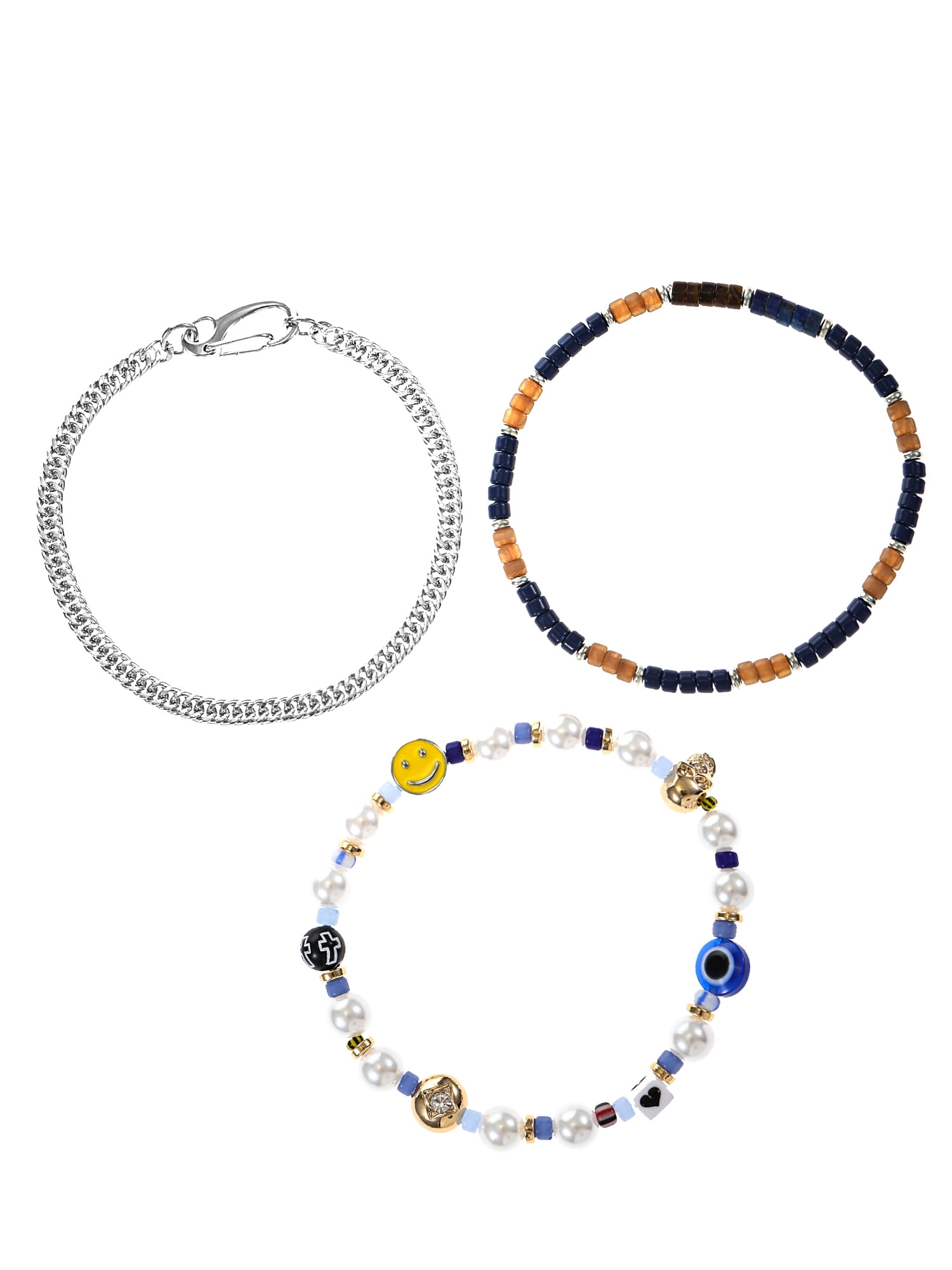 No Boundaries Men's Beaded Bracelet, Multicolor, 3 Pack