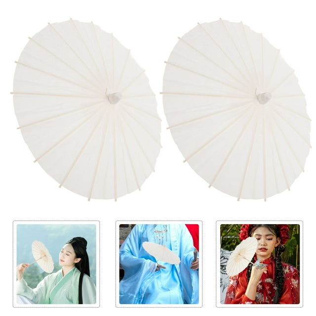 OULII 2Pcs White Umbrella Photography Prop Handicraft Paper Umbrella for Theatrical Use