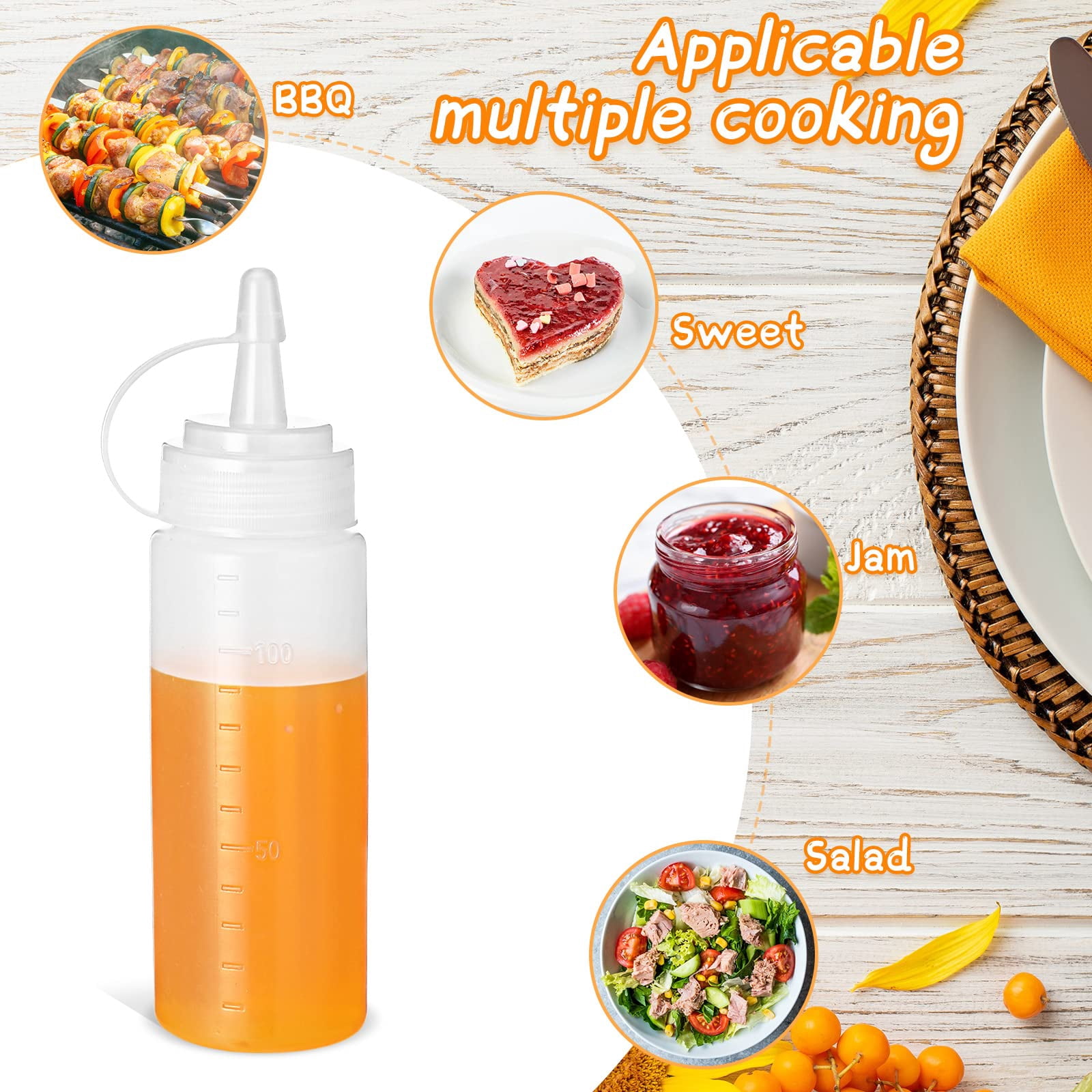 4 Oz Plastic Condiment Squeeze Bottles, 60 Count, Clear, For Cooking and Food Prep