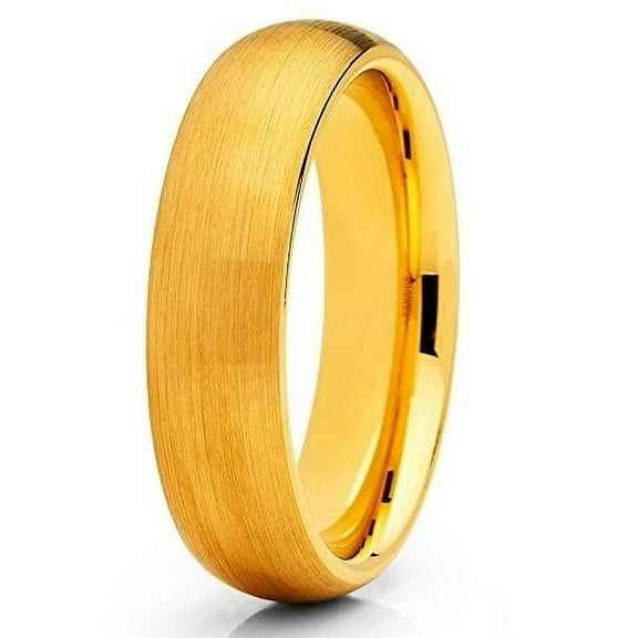 Yellow Gold Tungsten Band Tungsten Wedding Band 6mm Brushed Tungsten Ring Men and Women Comfort Fit