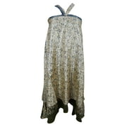 Mogul Wrap Around Skirt Beige Floral Print Two Layer Women's Beach Cover Up