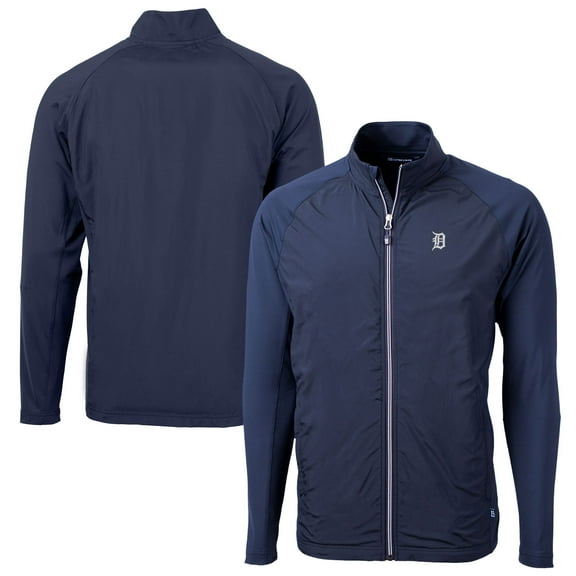 Men's Cutter & Buck Navy Detroit Tigers Big & Tall Adapt Eco Knit Hybrid Recycled Raglan Full-Zip Jacket