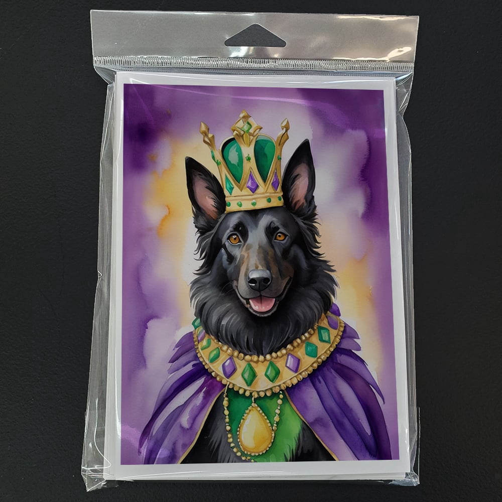 Belgian Sheepdog King of Mardi Gras Greeting Cards Pack of 8 7 in x 5 in