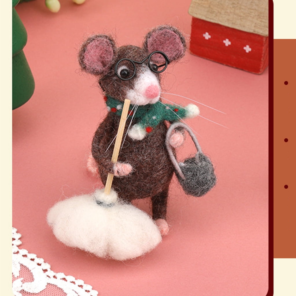 JZROCKER Beginner Needle Felting Set Mouse Family Wool Felted Set with Instruction Felting Needle Wool Roving Wood Handle