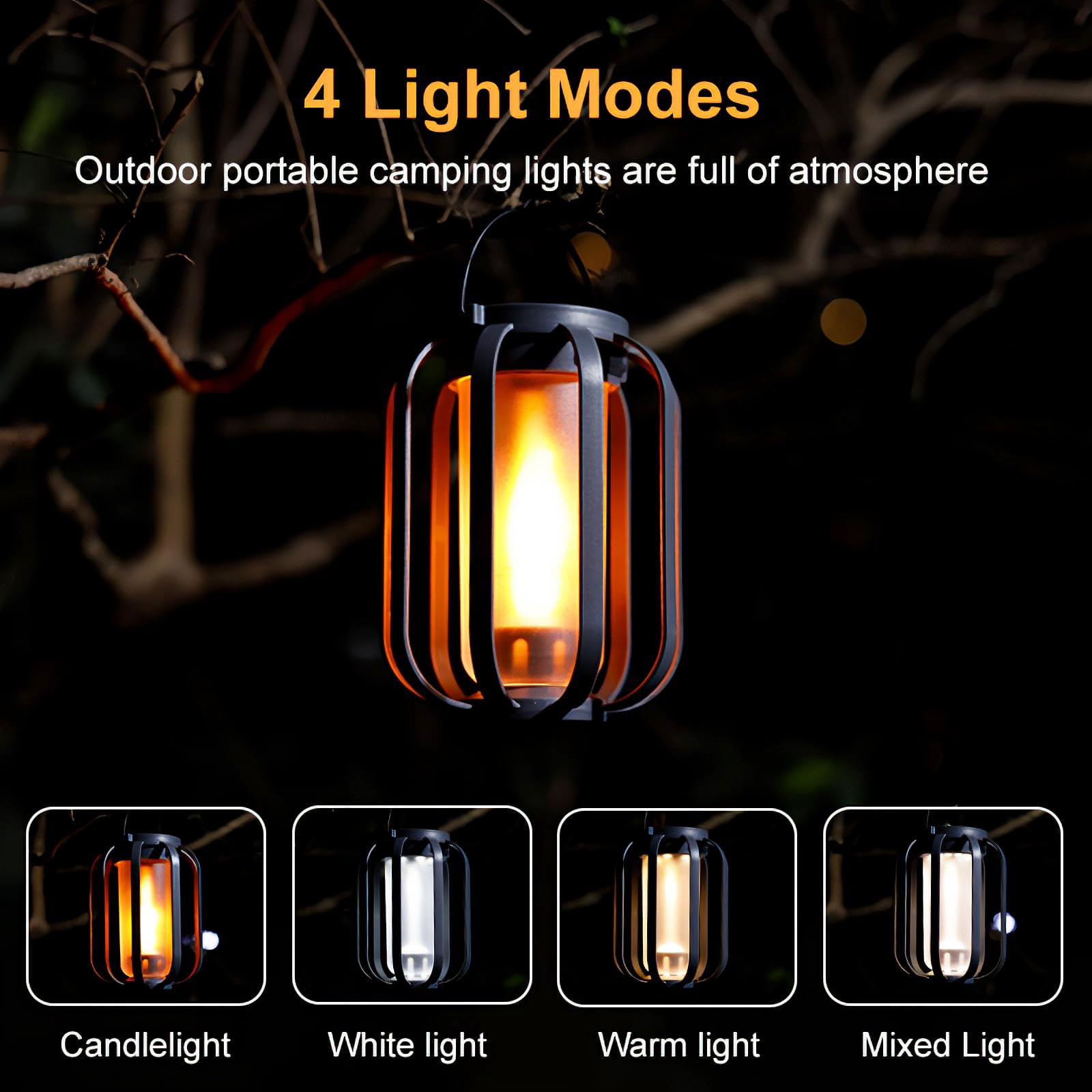 Newest Solar Lights Outdoor, Garden Lights, Landscape Lights with Light Sensor, 4 Lighting Ambiance, Waterproof, Type-C Charging, Campfire Ambiance Lights, Suitable for Camping, Yard and Home(2PCS)