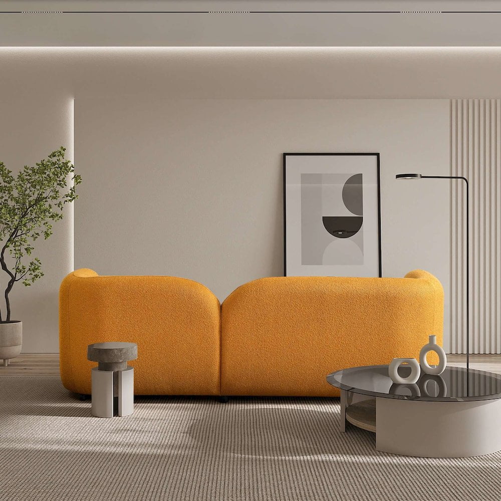 Bodur Japandi Style Luxury Modern Gold Boucle Fabric Curvy Arm Couch